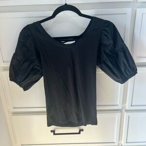LOFT Black Puff Sleeve Blouse
